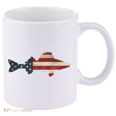 Walleye Fishing American Flag Vintage Patriotic Fisherman Gift 11oz C Handle Ceramic Mug