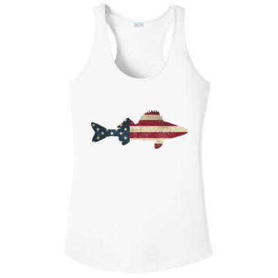 Walleye Fishing American Flag Vintage Patriotic Fisherman Gift Ladies PosiCharge Competitor Racerback Tank