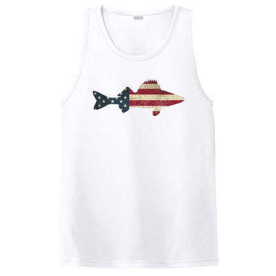 Walleye Fishing American Flag Vintage Patriotic Fisherman Gift PosiCharge Competitor Tank