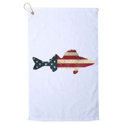 Walleye Fishing American Flag Vintage Patriotic Fisherman Gift Golf Towel