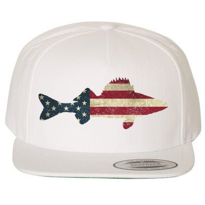 Walleye Fishing American Flag Vintage Patriotic Fisherman Gift Wool Snapback Cap