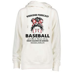 Weekend Forecast Baseball with no chance of HOUSE CLEANING Womens Funnel Neck Pullover Hood