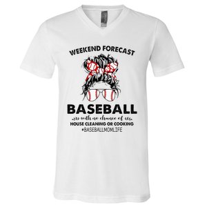 Weekend Forecast Baseball with no chance of HOUSE CLEANING V-Neck T-Shirt