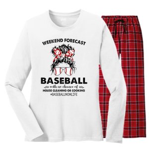 Weekend Forecast Baseball with no chance of HOUSE CLEANING Women's Long Sleeve Flannel Pajama Set 