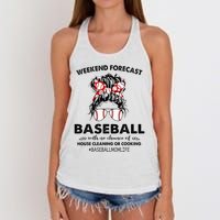 Weekend Forecast Baseball with no chance of HOUSE CLEANING Women's Knotted Racerback Tank