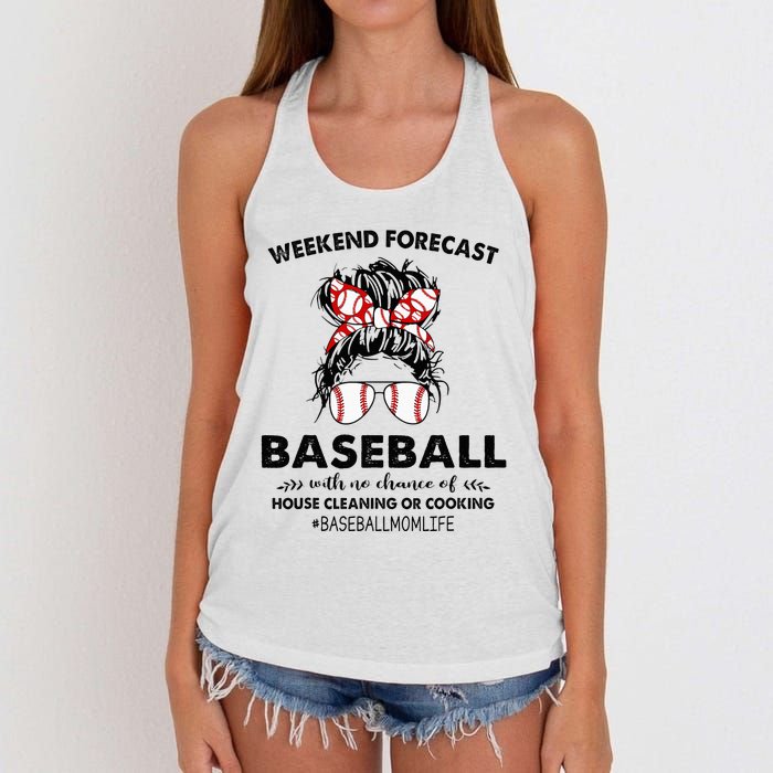 Weekend Forecast Baseball with no chance of HOUSE CLEANING Women's Knotted Racerback Tank