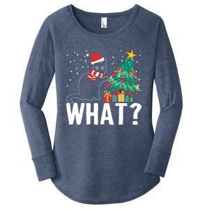 What Funny Black Cat Pushing Christmas Tree Over Xmas Kitten Great Gift Women's Perfect Tri Tunic Long Sleeve Shirt