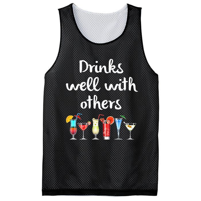 Womens Funny Bartender Drinks Well With Others Gift Mesh Reversible Basketball Jersey Tank