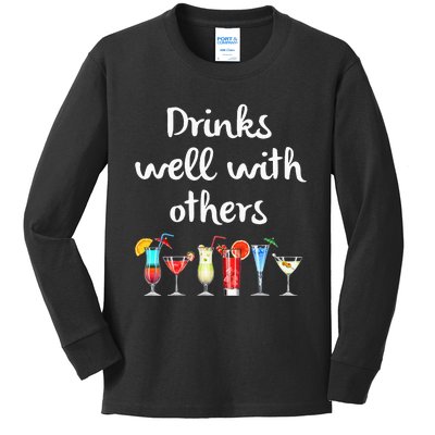 Womens Funny Bartender Drinks Well With Others Gift Kids Long Sleeve Shirt