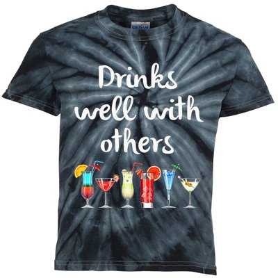 Womens Funny Bartender Drinks Well With Others Gift Kids Tie-Dye T-Shirt