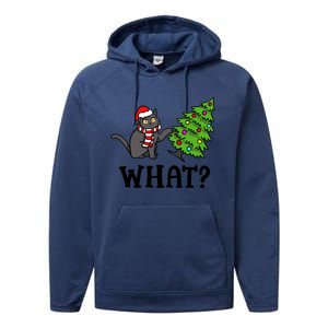 What Funny Black Cat Santa Pushing Christmas Tree Cat Lover Performance Fleece Hoodie