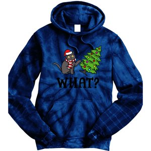 What Funny Black Cat Santa Pushing Christmas Tree Cat Lover Tie Dye Hoodie