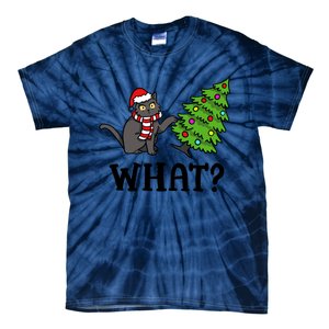 What Funny Black Cat Santa Pushing Christmas Tree Cat Lover Tie-Dye T-Shirt