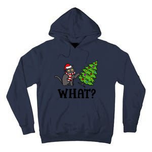 What Funny Black Cat Santa Pushing Christmas Tree Cat Lover Tall Hoodie