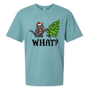 What Funny Black Cat Santa Pushing Christmas Tree Cat Lover Sueded Cloud Jersey T-Shirt