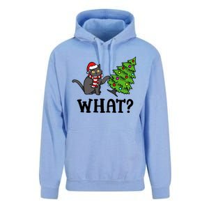 What Funny Black Cat Santa Pushing Christmas Tree Cat Lover Unisex Surf Hoodie