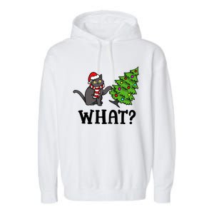 What Funny Black Cat Santa Pushing Christmas Tree Cat Lover Garment-Dyed Fleece Hoodie