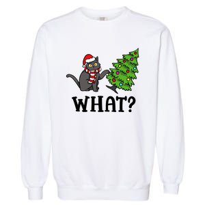 What Funny Black Cat Santa Pushing Christmas Tree Cat Lover Garment-Dyed Sweatshirt