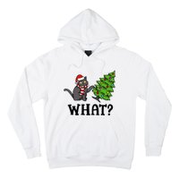 What Funny Black Cat Santa Pushing Christmas Tree Cat Lover Hoodie