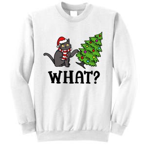 What Funny Black Cat Santa Pushing Christmas Tree Cat Lover Sweatshirt