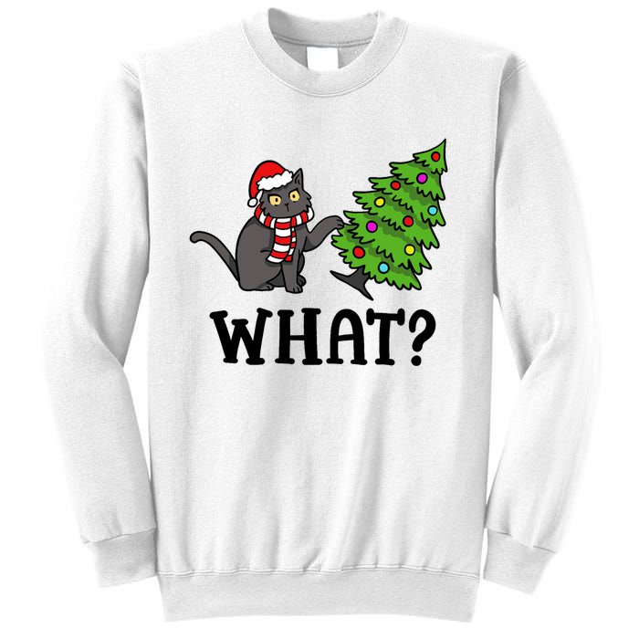 What Funny Black Cat Santa Pushing Christmas Tree Cat Lover Sweatshirt