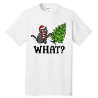 What Funny Black Cat Santa Pushing Christmas Tree Cat Lover Tall T-Shirt