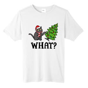 What Funny Black Cat Santa Pushing Christmas Tree Cat Lover Tall Fusion ChromaSoft Performance T-Shirt