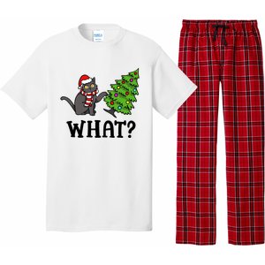 What Funny Black Cat Santa Pushing Christmas Tree Cat Lover Pajama Set