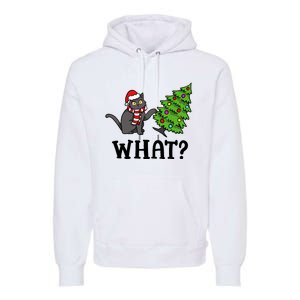 What Funny Black Cat Santa Pushing Christmas Tree Cat Lover Premium Hoodie