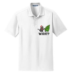 What Funny Black Cat Santa Pushing Christmas Tree Cat Lover Dry Zone Grid Polo