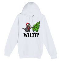 What Funny Black Cat Santa Pushing Christmas Tree Cat Lover Premium Pullover Hoodie