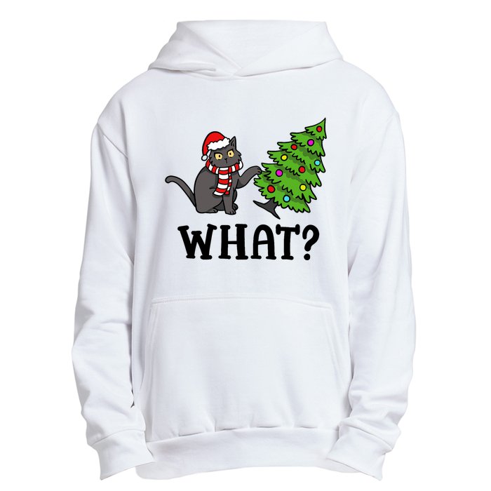 What Funny Black Cat Santa Pushing Christmas Tree Cat Lover Urban Pullover Hoodie