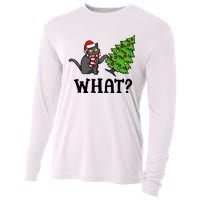 What Funny Black Cat Santa Pushing Christmas Tree Cat Lover Cooling Performance Long Sleeve Crew