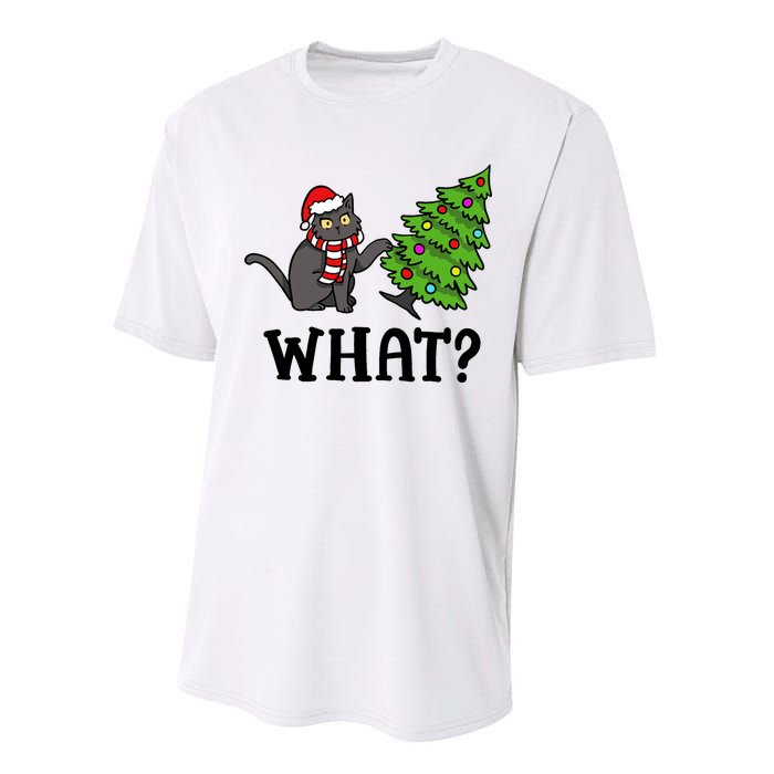 What Funny Black Cat Santa Pushing Christmas Tree Cat Lover Performance Sprint T-Shirt