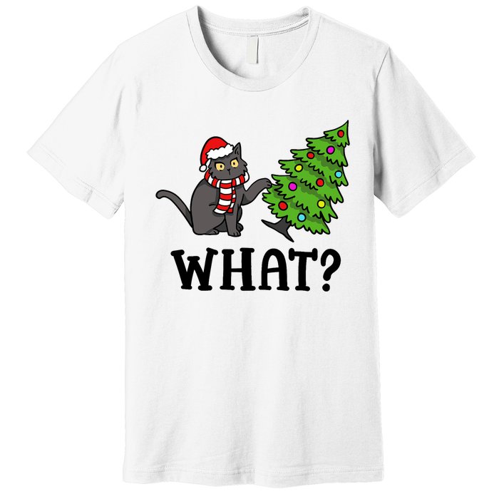 What Funny Black Cat Santa Pushing Christmas Tree Cat Lover Premium T-Shirt