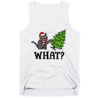 What Funny Black Cat Santa Pushing Christmas Tree Cat Lover Tank Top