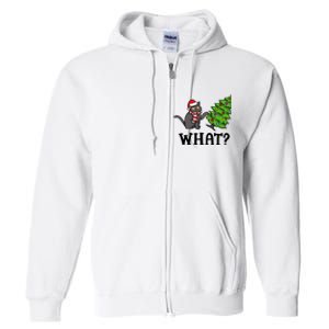 What Funny Black Cat Santa Pushing Christmas Tree Cat Lover Full Zip Hoodie