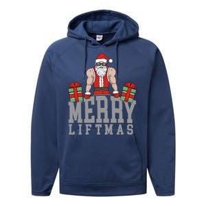 Workout Fitness Bodybuilding Christmas Merry Liftmas Great Gift Performance Fleece Hoodie