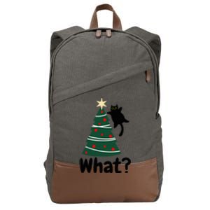 What Funny black cat jumping on the cozy Christmas tree  Cotton Canvas Backpack