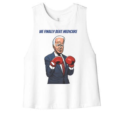 We Finally Beat Medicare Joe Biden Trump Women's Racerback Cropped Tank