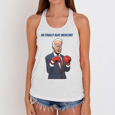 We Finally Beat Medicare Joe Biden Trump Women's Knotted Racerback Tank