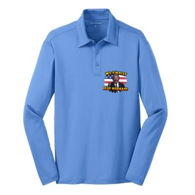 We Finally Beat Medicare Joe Biden Trump Political Debate Silk Touch Performance Long Sleeve Polo