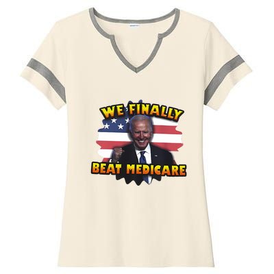 We Finally Beat Medicare Joe Biden Trump Political Debate Ladies Halftime Notch Neck Tee