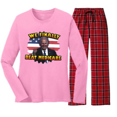 We Finally Beat Medicare Joe Biden Trump Political Debate Women's Long Sleeve Flannel Pajama Set 