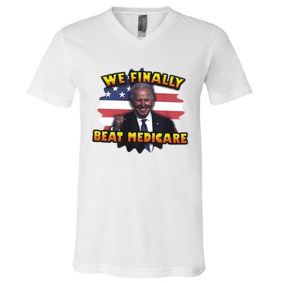 We Finally Beat Medicare Joe Biden Trump Political Debate V-Neck T-Shirt