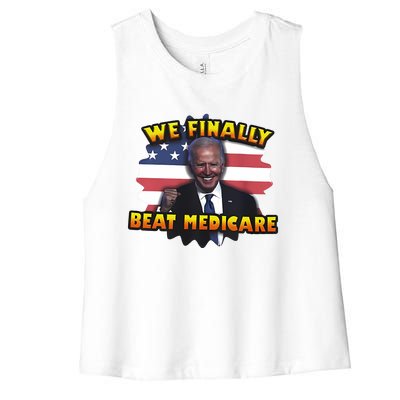 We Finally Beat Medicare Joe Biden Trump Political Debate Women's Racerback Cropped Tank