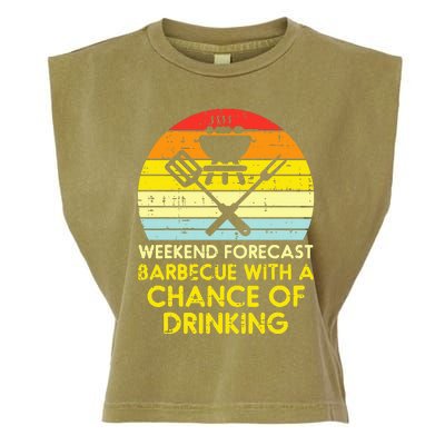 Weekend Forecast Barbecue Funny Bbq Grilling Dad Garment-Dyed Women's Muscle Tee