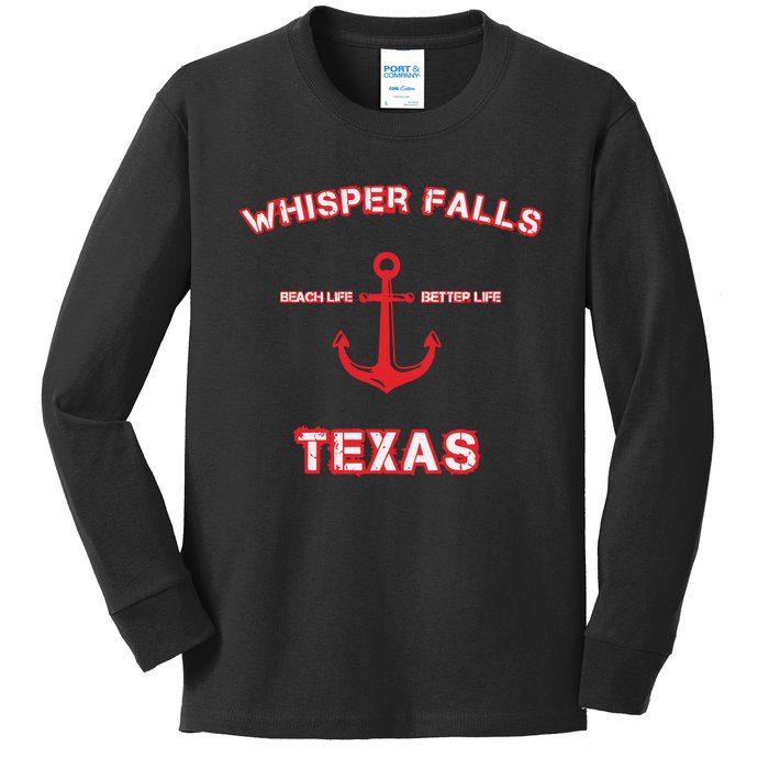 Whisper Falls Beach Life Better Life Texas Kids Long Sleeve Shirt