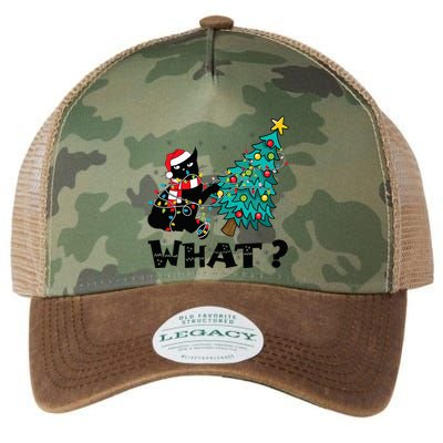 WHAT Funny Black Cat Santa Pushing Christmas Tree Cat Lover Legacy Tie Dye Trucker Hat