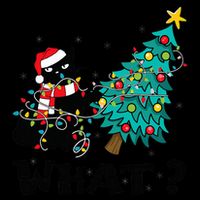 WHAT Funny Black Cat Santa Pushing Christmas Tree Cat Lover Flexfit Unipanel Trucker Cap